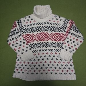 Eddie Bauer Nordic Pattern Turtleneck Sweater - Cream, Red, Black